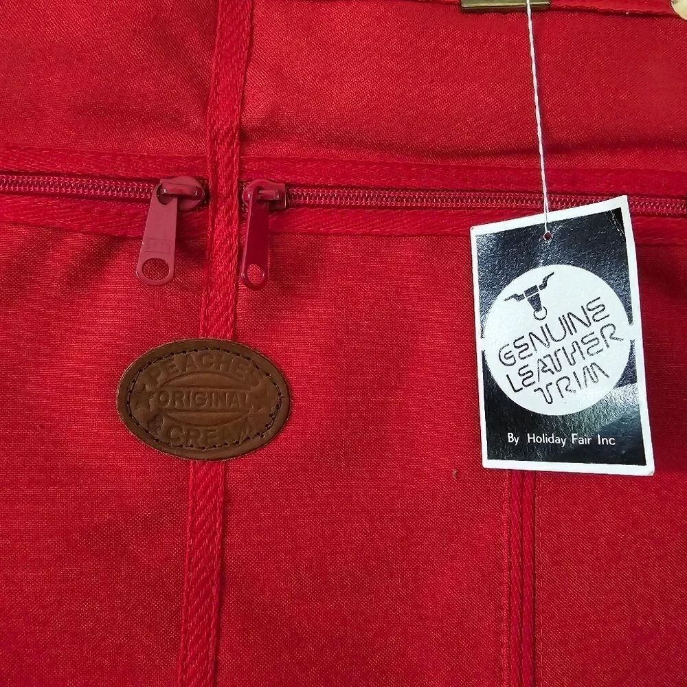 Holiday Fair‎ Red Canvas Briefcase Genuine Leather Trim Vintage